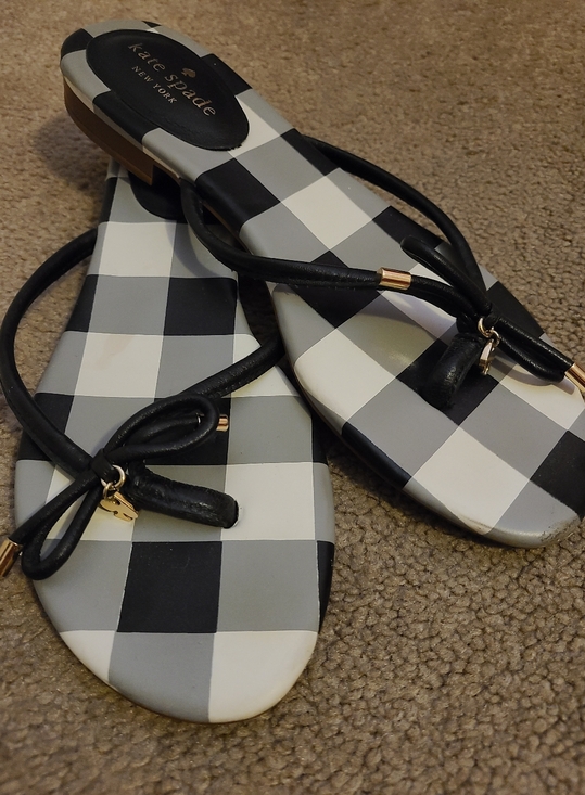kate spade Shoes - KATE SPADE Black and White Gingham Bow Flip Flop Sandals-8